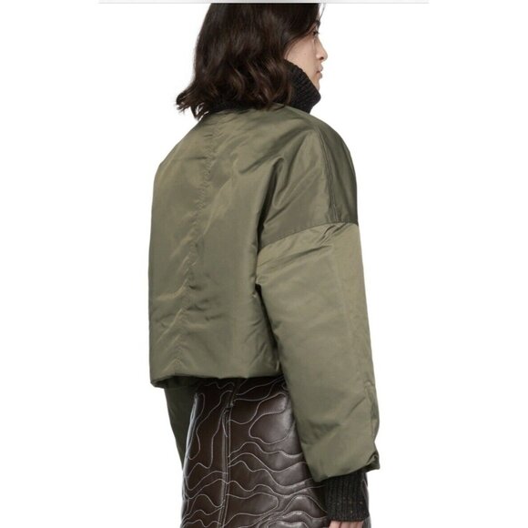 GANNI Cropped Oversized Puffer Jacket Kalamata Olive Green Size 34/ US 2 - Picture 5 of 11